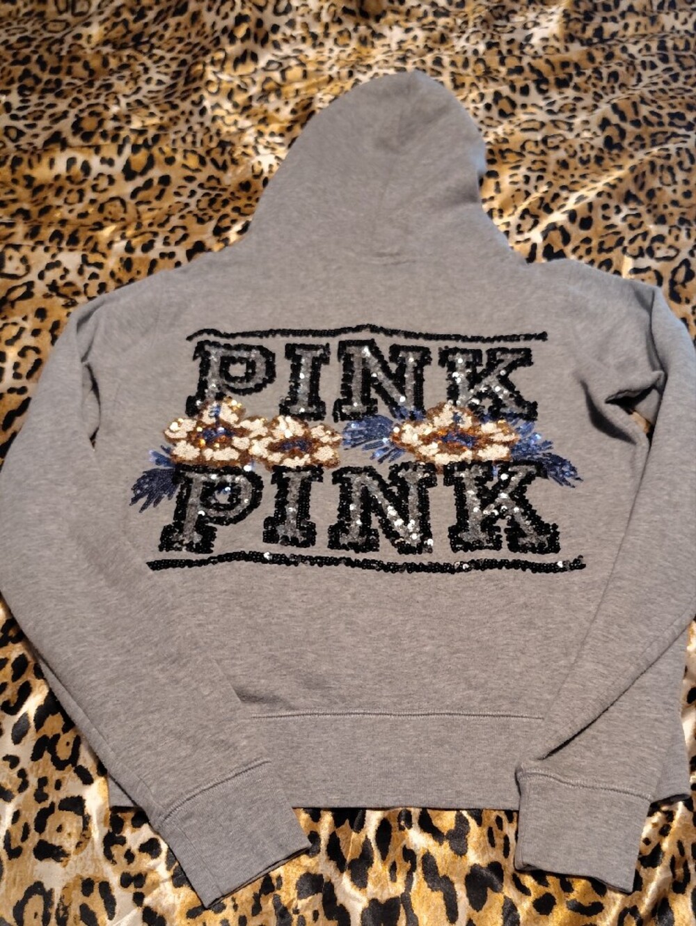 PINK Victoria's Secret Gray Zip-Up Hoodie with Dog Logo - Picture 3 of 4